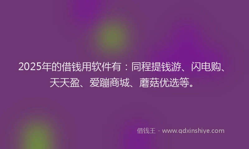 2025年的借钱用软件有：同程提钱游、闪电购、天天盈、爱蹦商城、蘑菇优选等。