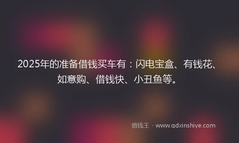 2025年的准备借钱买车有：闪电宝盒、有钱花、如意购、借钱快、小丑鱼等。