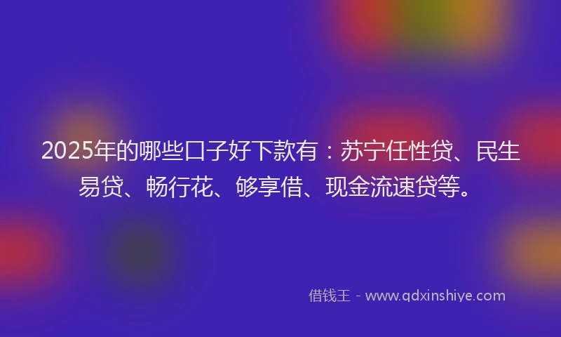 2025年的哪些口子好下款有：苏宁任性贷、民生易贷、畅行花、够享借、现金流速贷等。