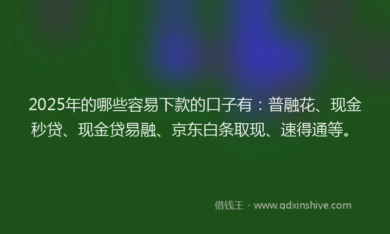 2025年的哪些容易下款的口子有：普融花、现金秒贷、现金贷易融、京东白条取现、速得通等。
