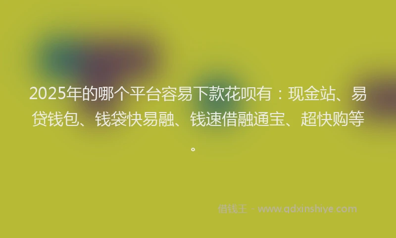 2025年的哪个平台容易下款花呗有：现金站、易贷钱包、钱袋快易融、钱速借融通宝、超快购等。
