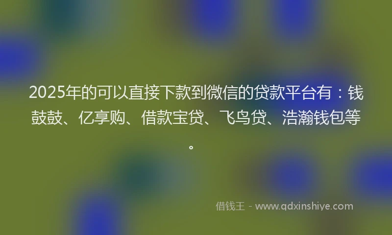 2025年的可以直接下款到微信的贷款平台有：钱鼓鼓、亿享购、借款宝贷、飞鸟贷、浩瀚钱包等。