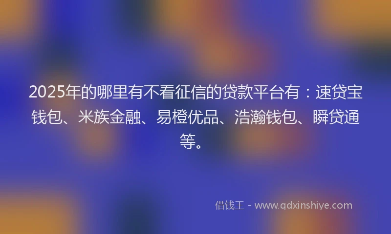 2025年的哪里有不看征信的贷款平台有：速贷宝钱包、米族金融、易橙优品、浩瀚钱包、瞬贷通等。