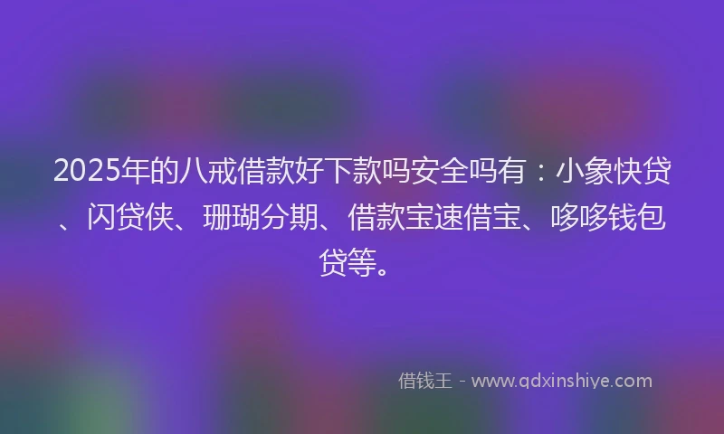 2025年的八戒借款好下款吗安全吗有：小象快贷、闪贷侠、珊瑚分期、借款宝速借宝、哆哆钱包贷等。