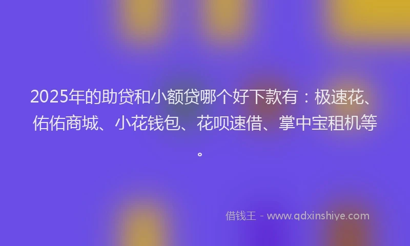 2025年的助贷和小额贷哪个好下款有：极速花、佑佑商城、小花钱包、花呗速借、掌中宝租机等。