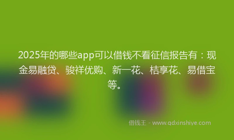2025年的哪些app可以借钱不看征信报告有：现金易融贷、骏祥优购、新一花、桔享花、易借宝等。