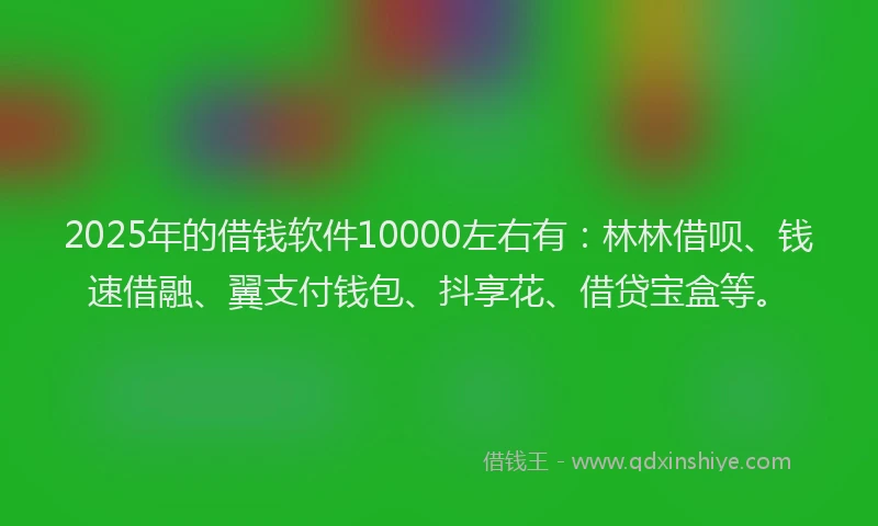 2025年的借钱软件10000左右有：林林借呗、钱速借融、翼支付钱包、抖享花、借贷宝盒等。