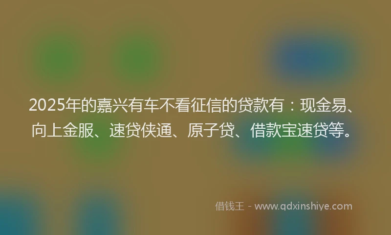 2025年的嘉兴有车不看征信的贷款有：现金易、向上金服、速贷侠通、原子贷、借款宝速贷等。