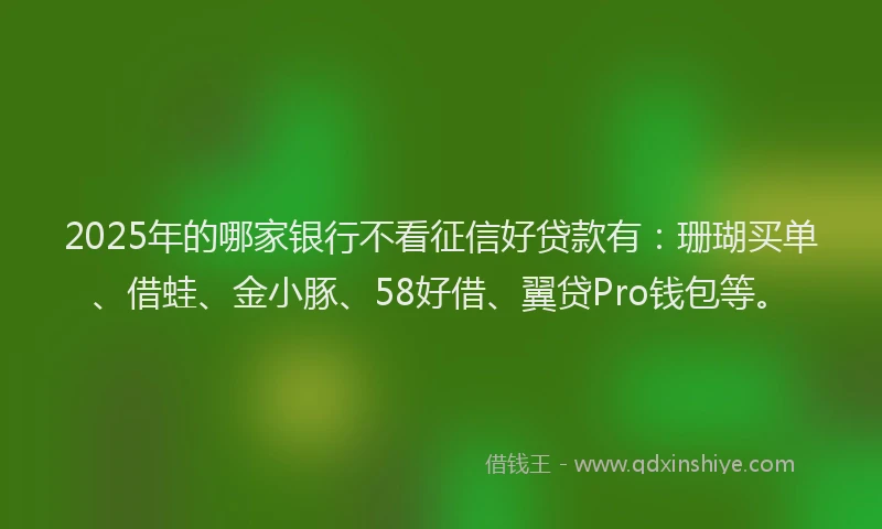 2025年的哪家银行不看征信好贷款有：珊瑚买单、借蛙、金小豚、58好借、翼贷Pro钱包等。