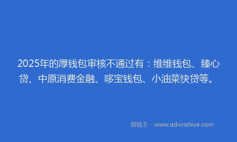 2025年的厚钱包审核不通过有：维维钱包、臻心贷、中原消费金融、哆宝钱包、小油菜快贷等。