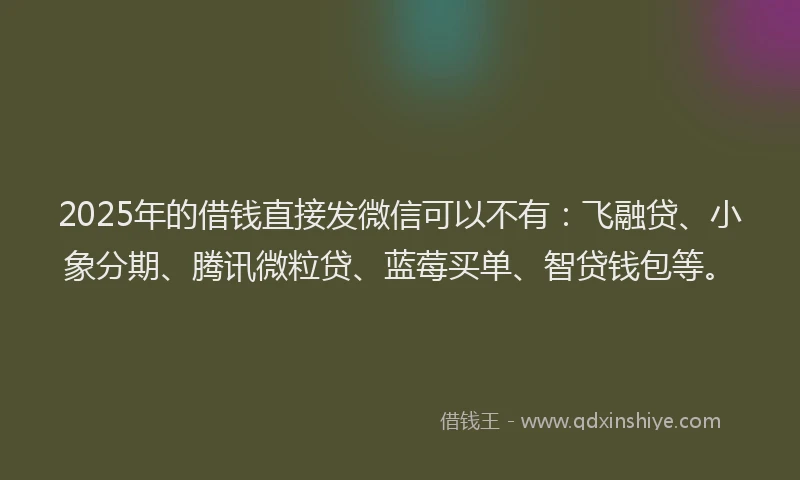 2025年的借钱直接发微信可以不有：飞融贷、小象分期、腾讯微粒贷、蓝莓买单、智贷钱包等。