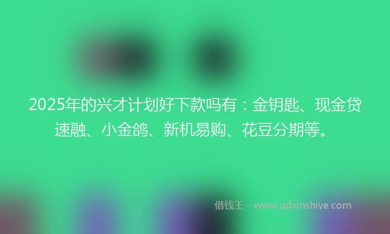 2025年的兴才计划好下款吗有：金钥匙、现金贷速融、小金鸽、新机易购、花豆分期等。