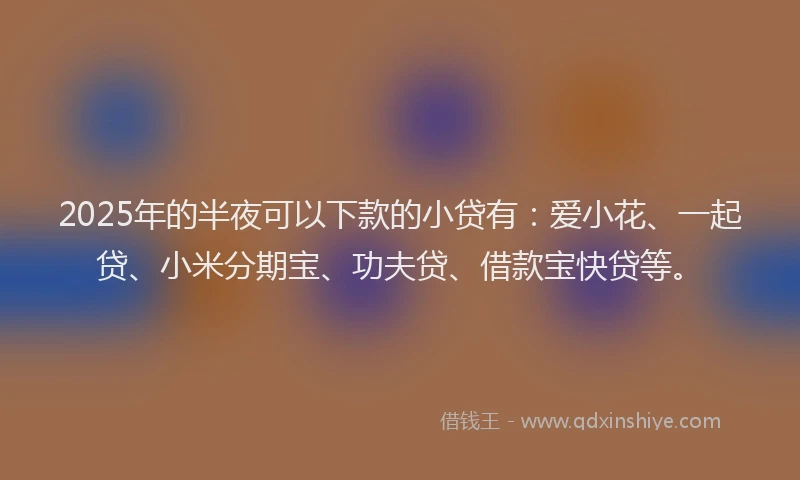 2025年的半夜可以下款的小贷有：爱小花、一起贷、小米分期宝、功夫贷、借款宝快贷等。