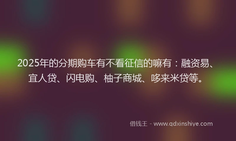 2025年的分期购车有不看征信的嘛有：融资易、宜人贷、闪电购、柚子商城、哆来米贷等。