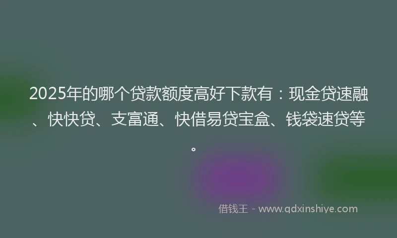 2025年的哪个贷款额度高好下款有：现金贷速融、快快贷、支富通、快借易贷宝盒、钱袋速贷等。