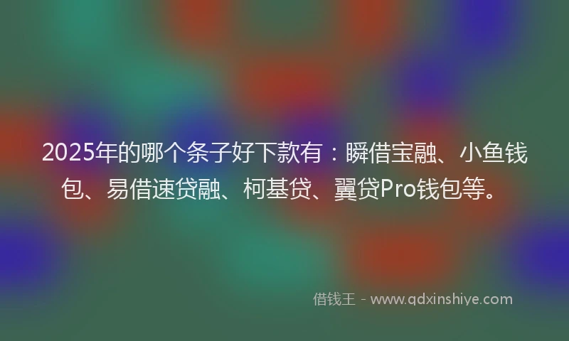 2025年的哪个条子好下款有：瞬借宝融、小鱼钱包、易借速贷融、柯基贷、翼贷Pro钱包等。