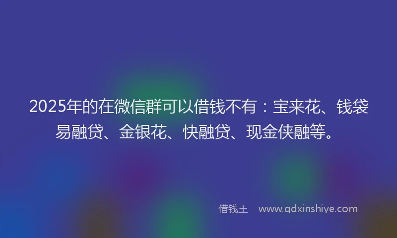 2025年的在微信群可以借钱不有：宝来花、钱袋易融贷、金银花、快融贷、现金侠融等。