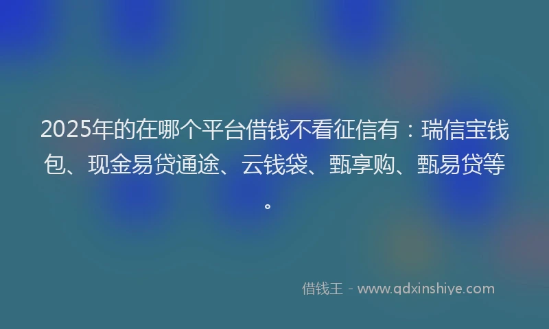2025年的在哪个平台借钱不看征信有：瑞信宝钱包、现金易贷通途、云钱袋、甄享购、甄易贷等。