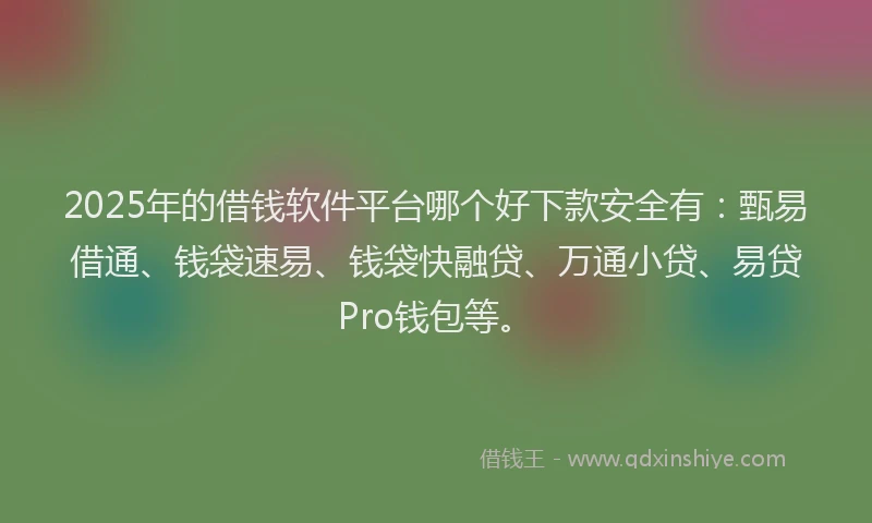 2025年的借钱软件平台哪个好下款安全有：甄易借通、钱袋速易、钱袋快融贷、万通小贷、易贷Pro钱包等。
