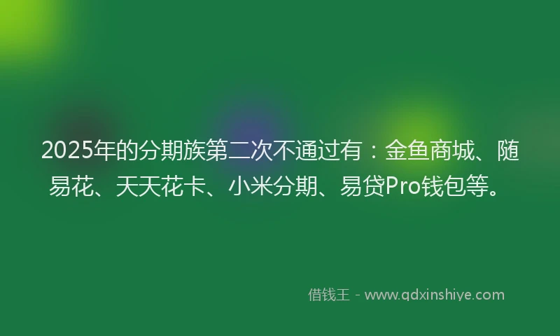 2025年的分期族第二次不通过有：金鱼商城、随易花、天天花卡、小米分期、易贷Pro钱包等。