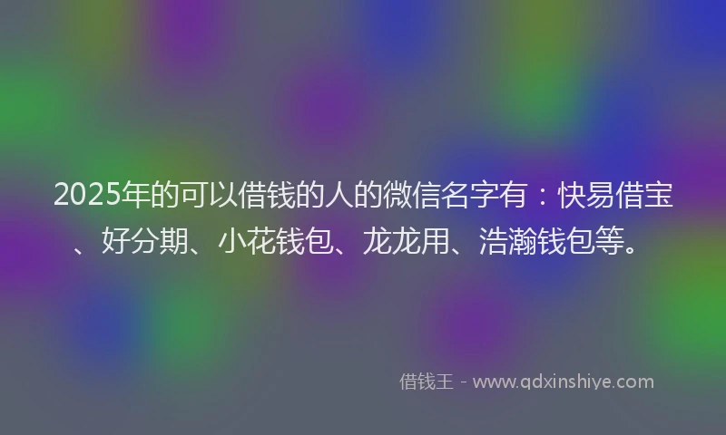 2025年的可以借钱的人的微信名字有：快易借宝、好分期、小花钱包、龙龙用、浩瀚钱包等。