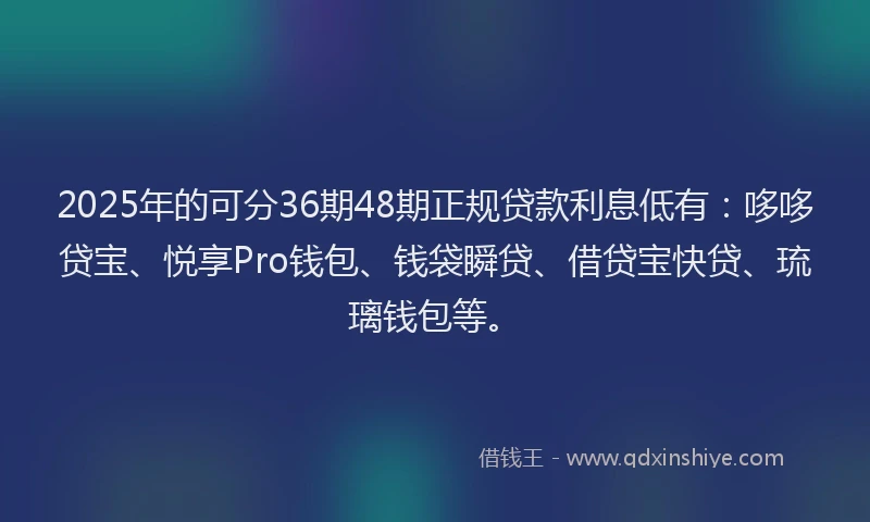 2025年的可分36期48期正规贷款利息低有：哆哆贷宝、悦享Pro钱包、钱袋瞬贷、借贷宝快贷、琉璃钱包等。