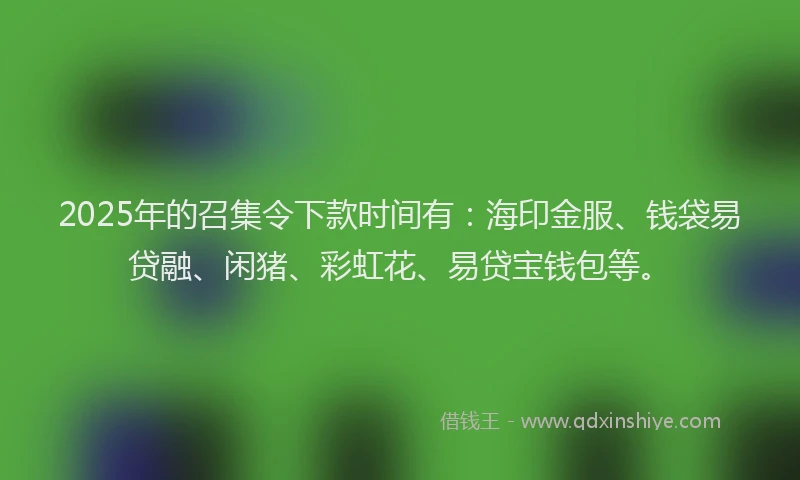 2025年的召集令下款时间有：海印金服、钱袋易贷融、闲猪、彩虹花、易贷宝钱包等。