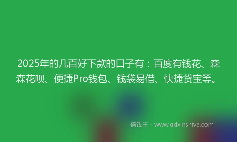 2025年的几百好下款的口子有：百度有钱花、森森花呗、便捷Pro钱包、钱袋易借、快捷贷宝等。