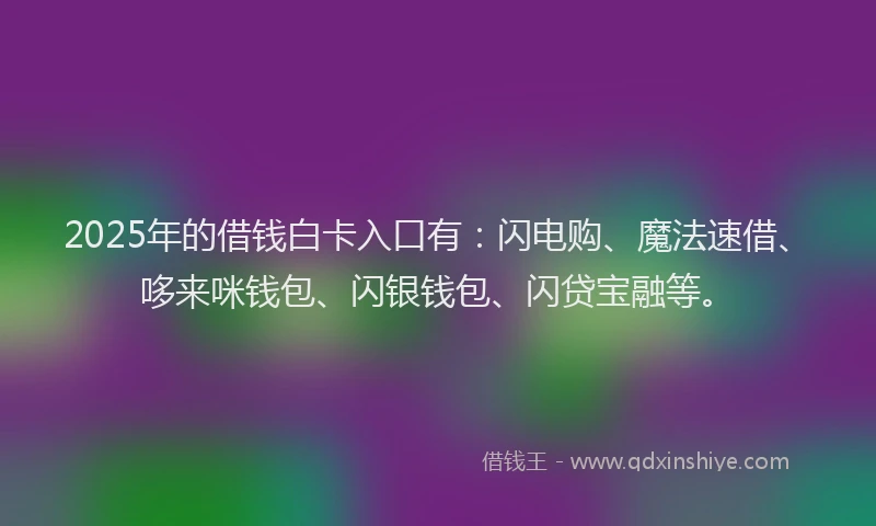 2025年的借钱白卡入口有：闪电购、魔法速借、哆来咪钱包、闪银钱包、闪贷宝融等。