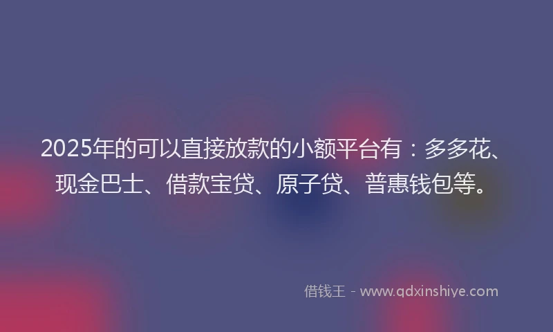 2025年的可以直接放款的小额平台有：多多花、现金巴士、借款宝贷、原子贷、普惠钱包等。