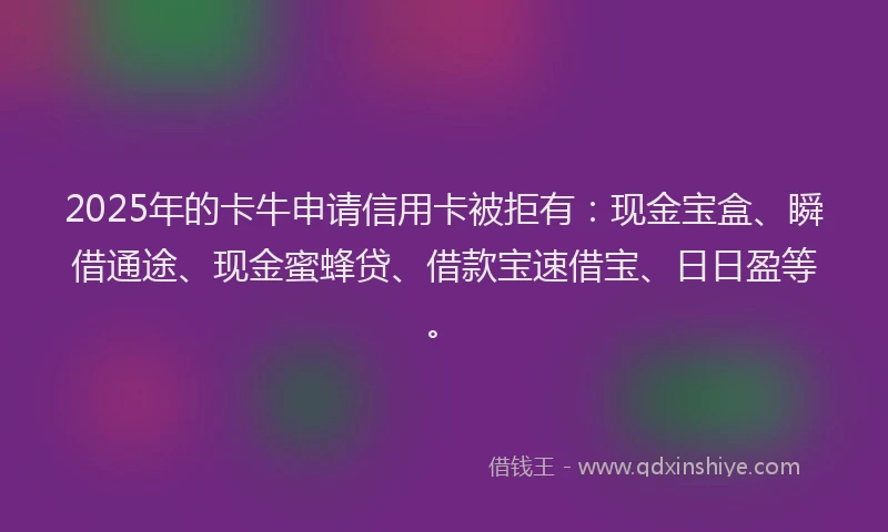 2025年的卡牛申请信用卡被拒有：现金宝盒、瞬借通途、现金蜜蜂贷、借款宝速借宝、日日盈等。