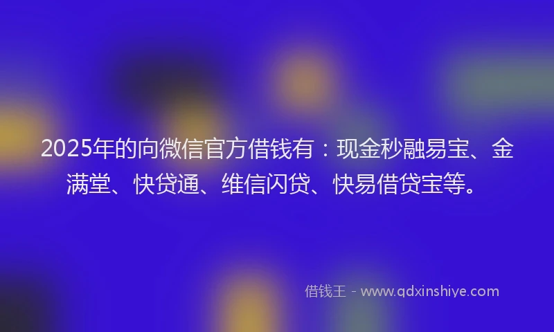 2025年的向微信官方借钱有：现金秒融易宝、金满堂、快贷通、维信闪贷、快易借贷宝等。