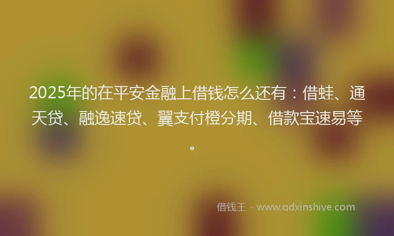 2025年的在平安金融上借钱怎么还有：借蛙、通天贷、融逸速贷、翼支付橙分期、借款宝速易等。