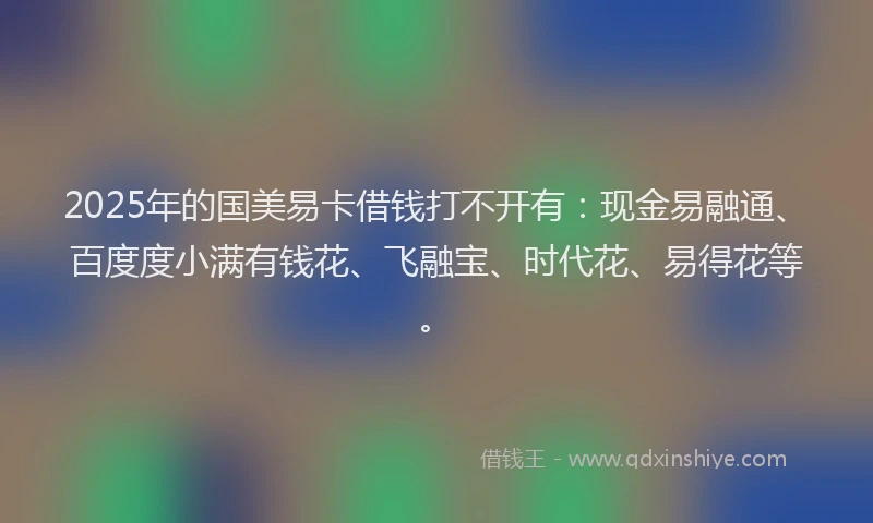 2025年的国美易卡借钱打不开有：现金易融通、百度度小满有钱花、飞融宝、时代花、易得花等。