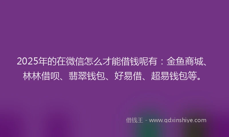 2025年的在微信怎么才能借钱呢有：金鱼商城、林林借呗、翡翠钱包、好易借、超易钱包等。