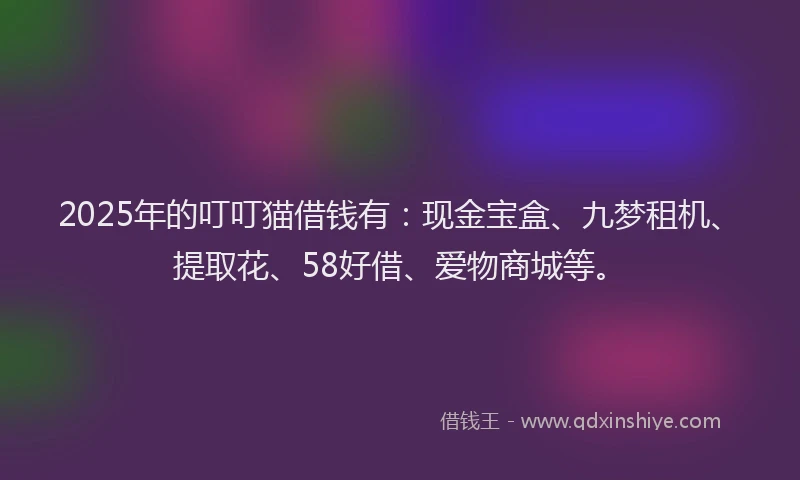 2025年的叮叮猫借钱有：现金宝盒、九梦租机、提取花、58好借、爱物商城等。