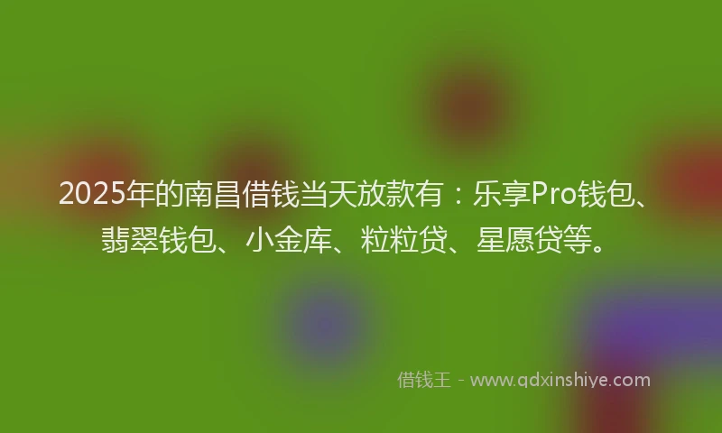 2025年的南昌借钱当天放款有：乐享Pro钱包、翡翠钱包、小金库、粒粒贷、星愿贷等。