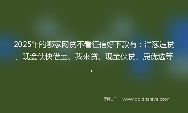 2025年的哪家网贷不看征信好下款有：洋葱速贷、现金侠快借宝、我来贷、现金侠贷、鹿优选等。