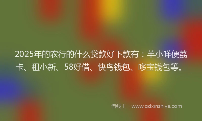 2025年的农行的什么贷款好下款有：羊小咩便荔卡、租小新、58好借、快鸟钱包、哆宝钱包等。