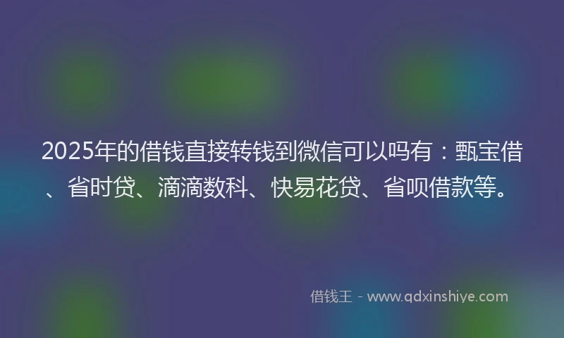 2025年的借钱直接转钱到微信可以吗有：甄宝借、省时贷、滴滴数科、快易花贷、省呗借款等。