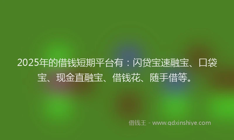 2025年的借钱短期平台有：闪贷宝速融宝、口袋宝、现金直融宝、借钱花、随手借等。