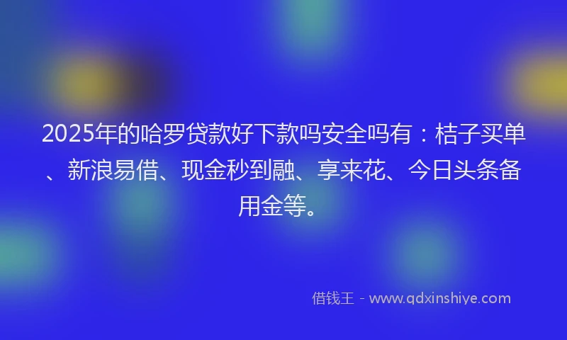 2025年的哈罗贷款好下款吗安全吗有：桔子买单、新浪易借、现金秒到融、享来花、今日头条备用金等。