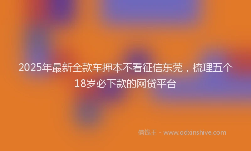 2025年最新全款车押本不看征信东莞，梳理五个18岁必下款的网贷平台