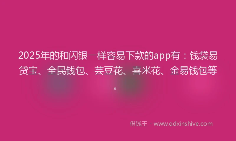 2025年的和闪银一样容易下款的app有:钱袋易贷宝、全民钱包、芸豆花、喜米花、金易钱包等。