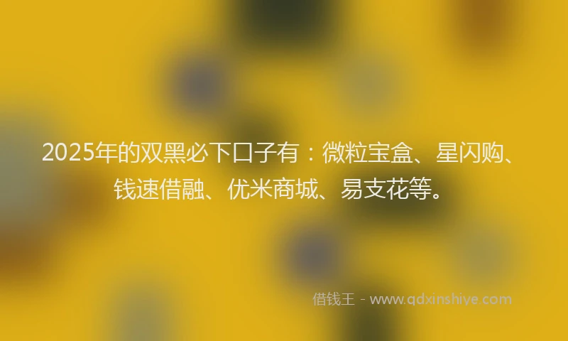 2025年的双黑必下口子有：微粒宝盒、星闪购、钱速借融、优米商城、易支花等。