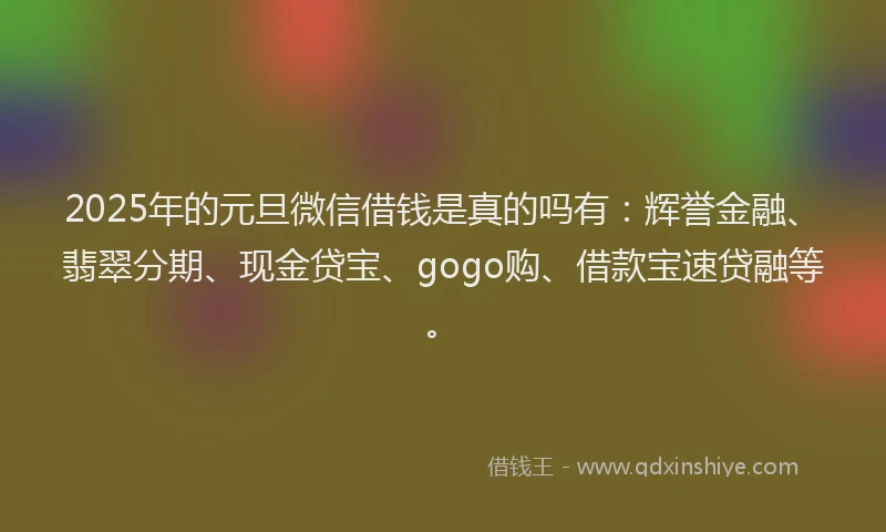 2025年的元旦微信借钱是真的吗有：辉誉金融、翡翠分期、现金贷宝、gogo购、借款宝速贷融等。