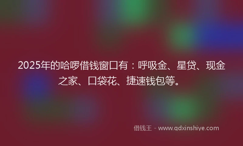 2025年的哈啰借钱窗口有：呼吸金、星贷、现金之家、口袋花、捷速钱包等。
