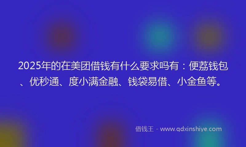 2025年的在美团借钱有什么要求吗有：便荔钱包、优秒通、度小满金融、钱袋易借、小金鱼等。