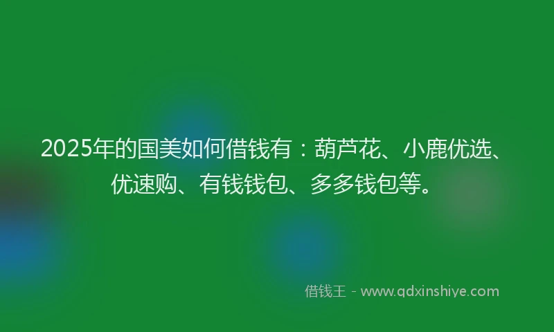 2025年的国美如何借钱有：葫芦花、小鹿优选、优速购、有钱钱包、多多钱包等。