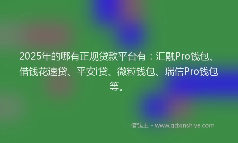 2025年的哪有正规贷款平台有:汇融Pro钱包、借钱花速贷、平安i贷、微粒钱包、瑞信Pro钱包等。